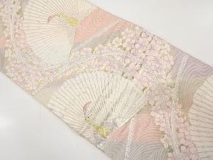 孔雀に組紐・花模様織り出し　袋帯